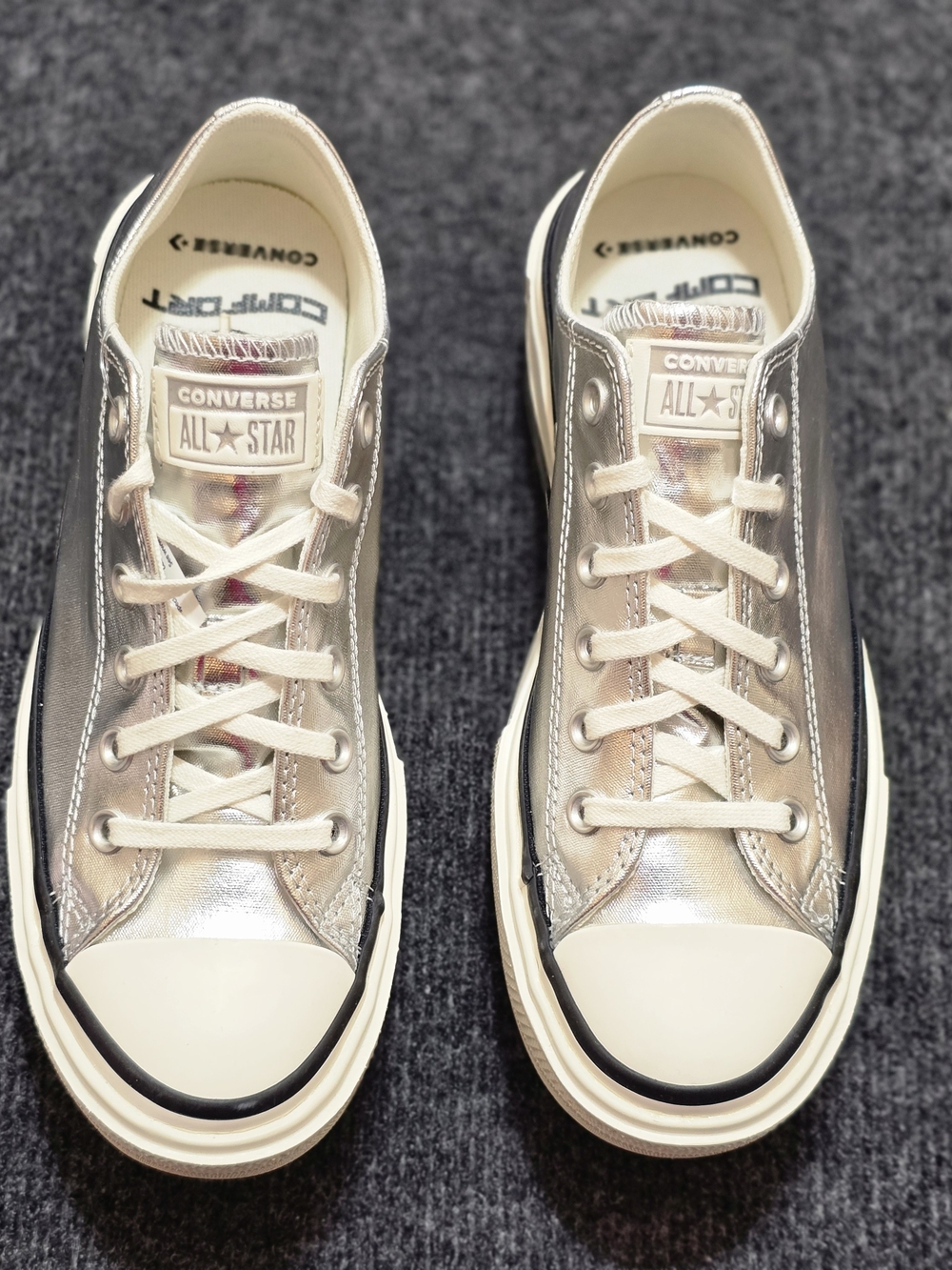 Converse Chuck Taylor All Star Lift Double Stack Silver Metallic Womens 8 Mens 6 - Picture 2 of 8